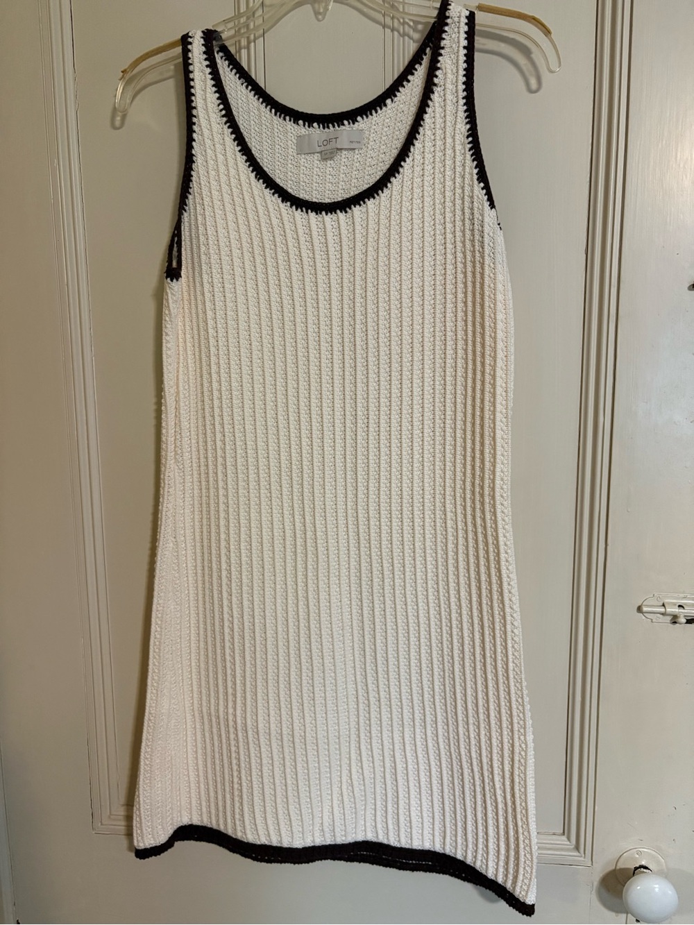 LOFT Off White Ribbed Tank Mini Dress with Black Trim